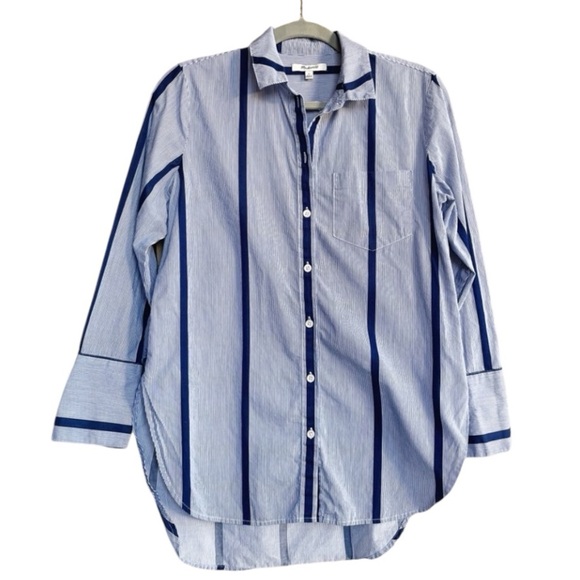 MADEWELL Striped Top Button-Down Tunic Shirt Size Small Navy Blue White - Picture 4 of 11